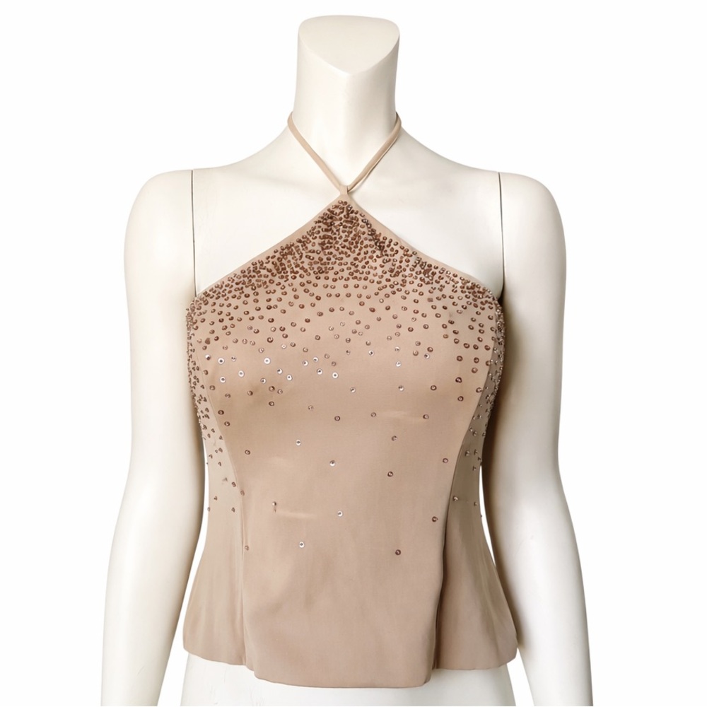 Beaded Halter Neck Women's Top corset bustier Nude